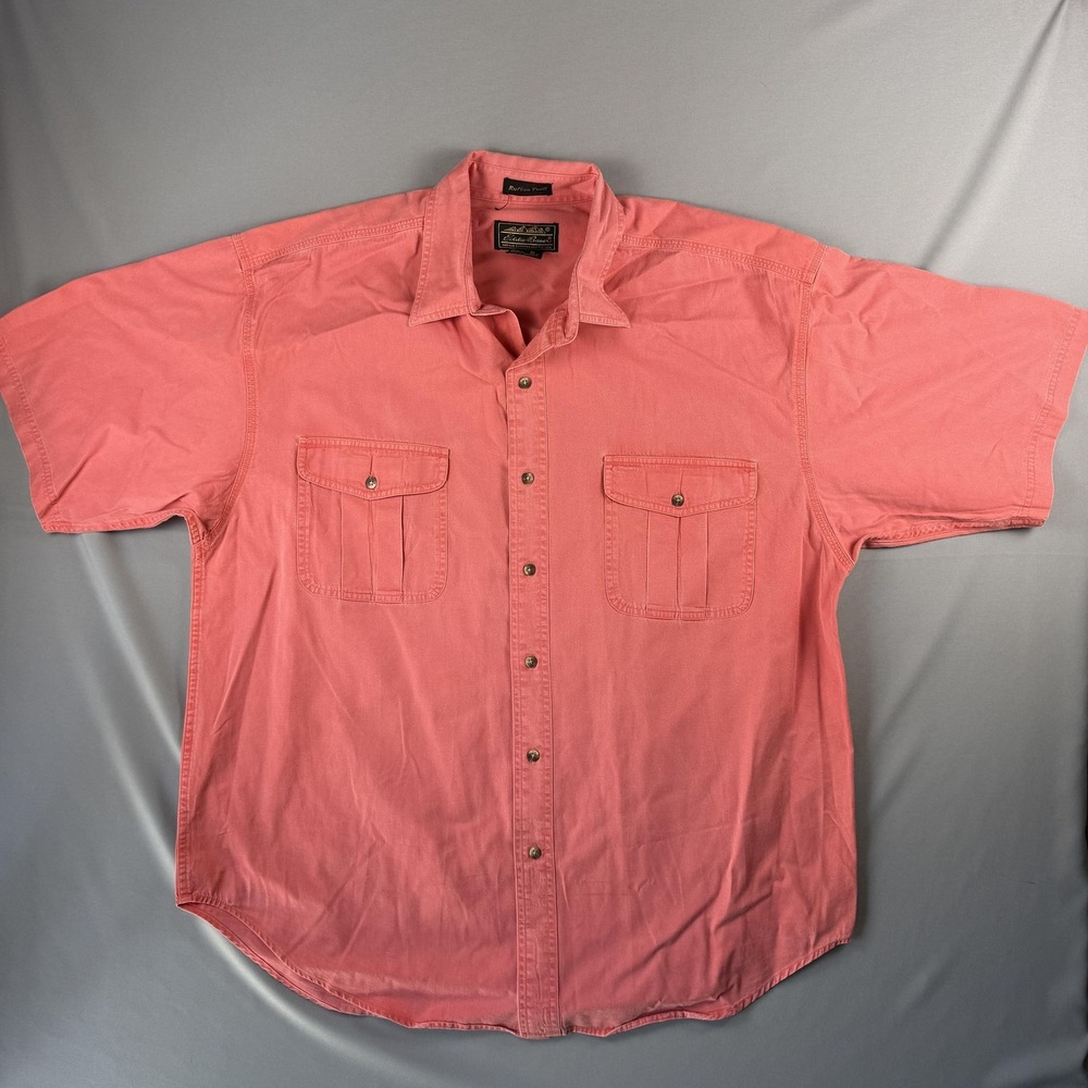 Eddie Bauer Shirt Mens XL Pink Rufton Twill Short Sleeve Double Pocket Casual